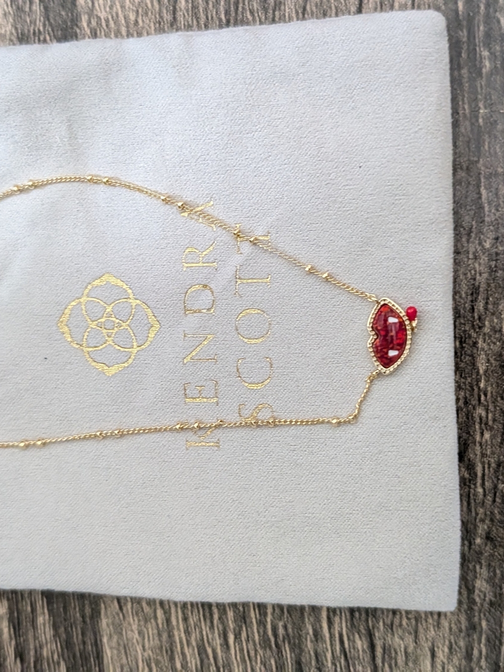 Kendra Scott Gold Necklace with Red Marquise Pendant